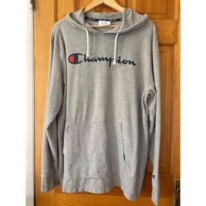 Champion Hoodie XL Gray Script Logo Lightweight Cotton Pullover Athleisure
